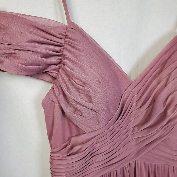 Azazie Women’s A4 Mauve Cold Shoulder Chiffon Gown Off Shoulder Spaghetti Strap - Picture 3 of 10